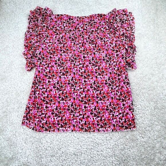 Tuckernuck Anna Cate Pink Red Print Ruffle Sleeve Blouse - Picture 2 of 7